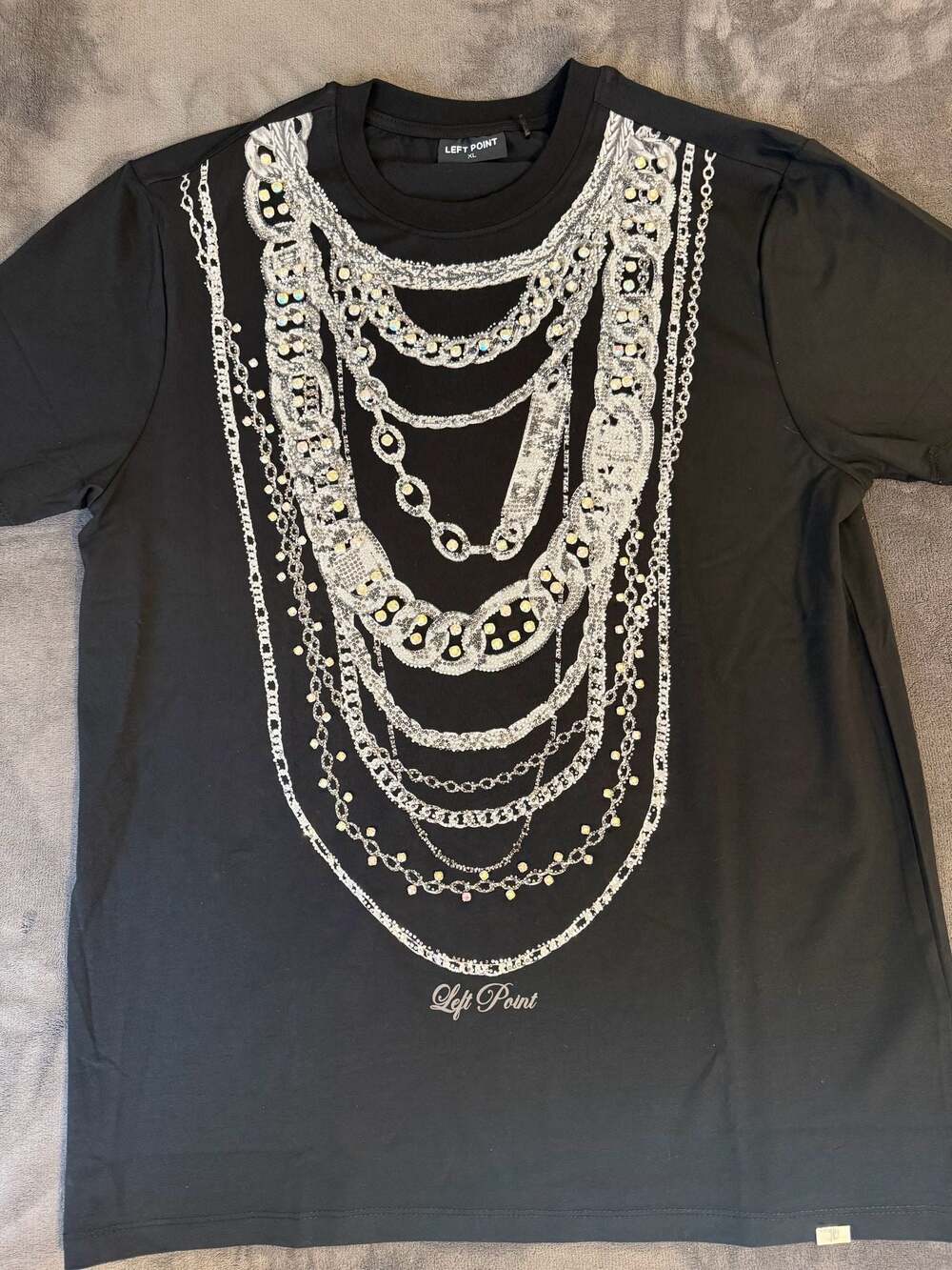 Left Point Graphic Chain Print T-Shirt Black XL